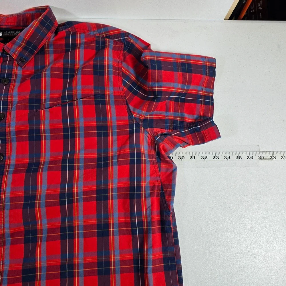 Alaskan Hardgear Plaid Short Sleeve Button Down Shirt 2XL Tall Men‎ Red Blue